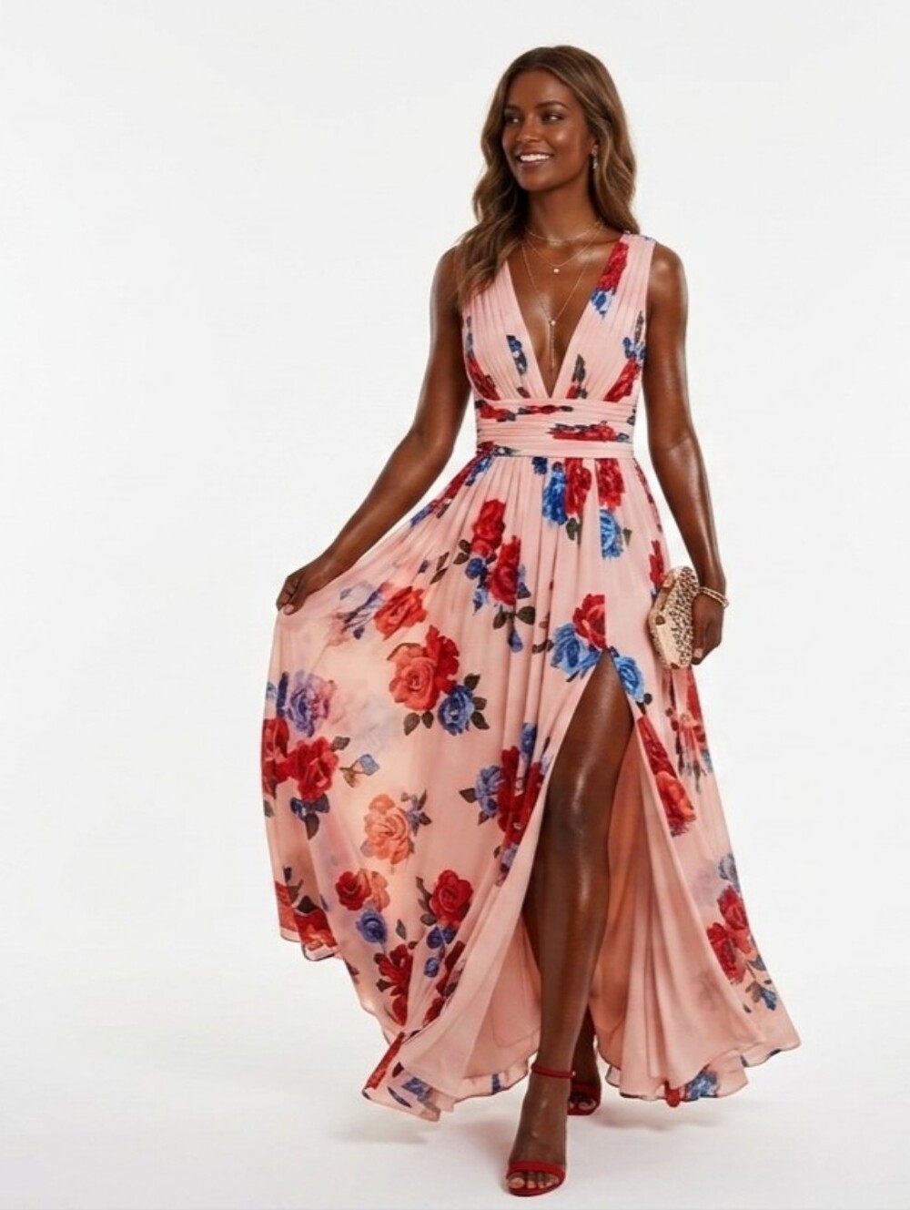 Lulus Floral Maxi Dress with Front Slit - Size S